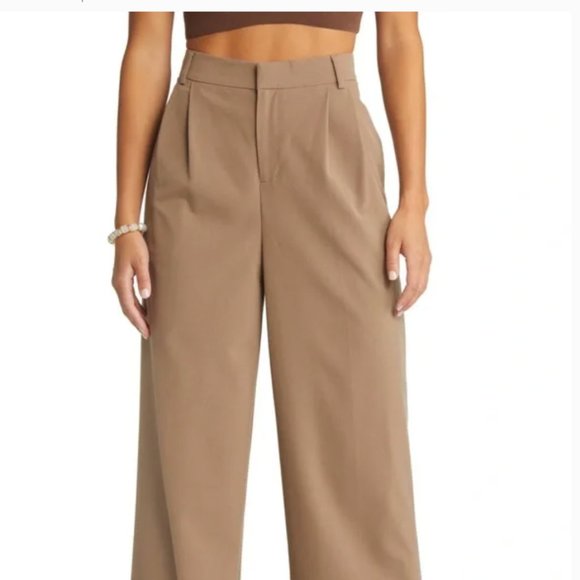 Open Edit Relaxed Waist Wide Leg Trousers in Brown Caribou Size M - Picture 2 of 12